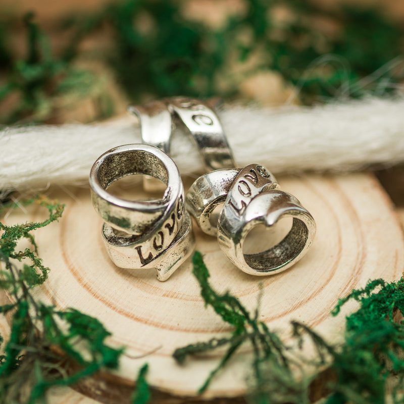 DreadLab - Metall 'Love' geschnitzte Dread Perlen Silber Farbe