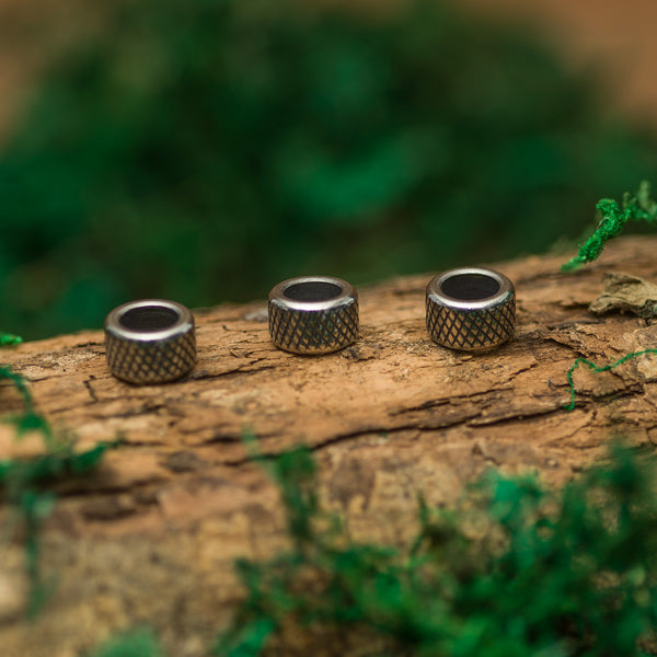 DreadLab - Edelstahl Gitter Geschnitzte Zylinder Dread Perlen Silber Farbe